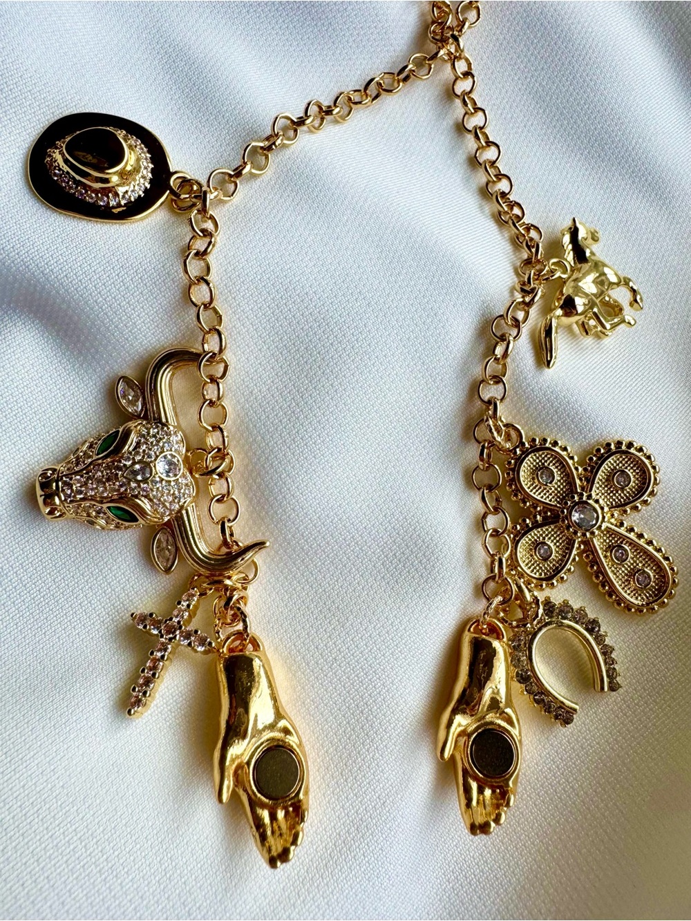 Gold-Tone Charm Necklace with Cross, Horseshoe & Animal Motif - Women Jewelry - Picture 4 of 5
